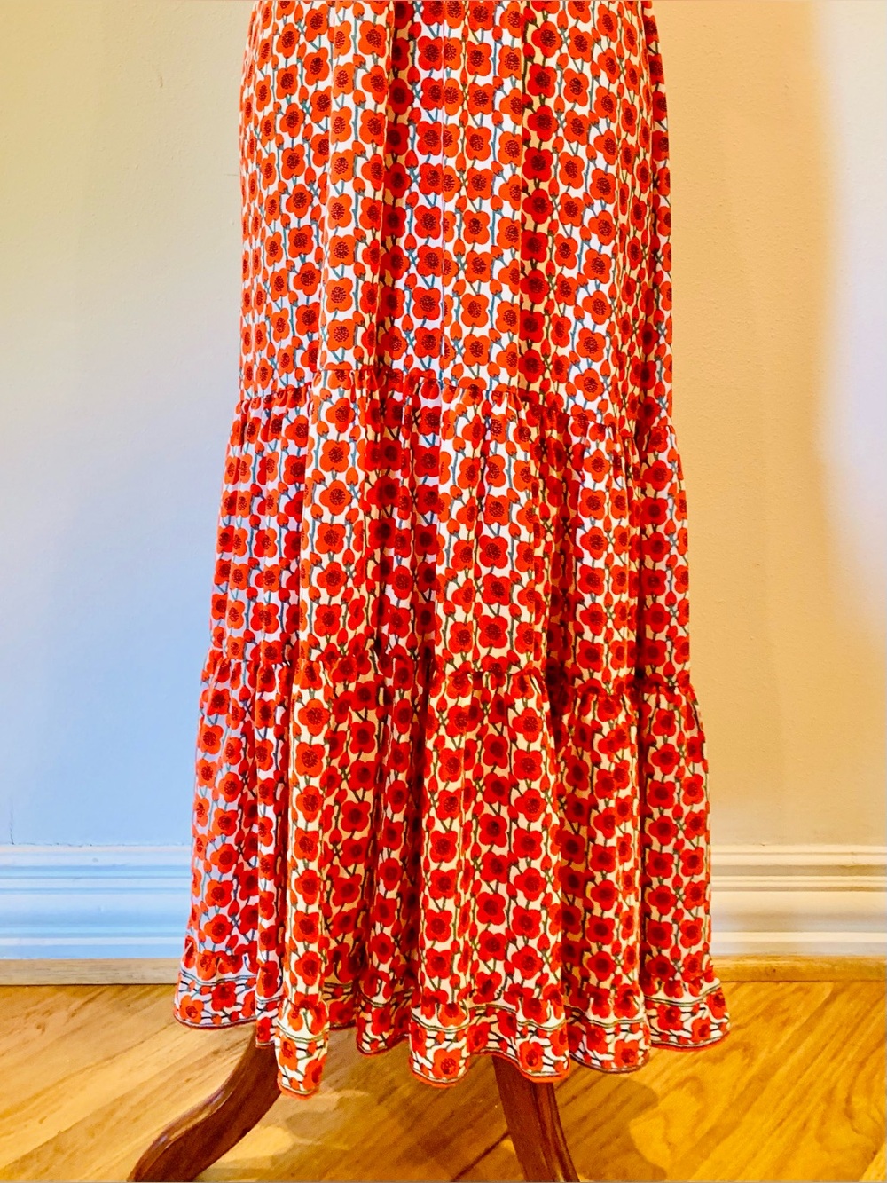 Max Studio Puff Sleeve Tiered Maxi Dress Poppy Floral Print Size Small - Picture 11 of 15
